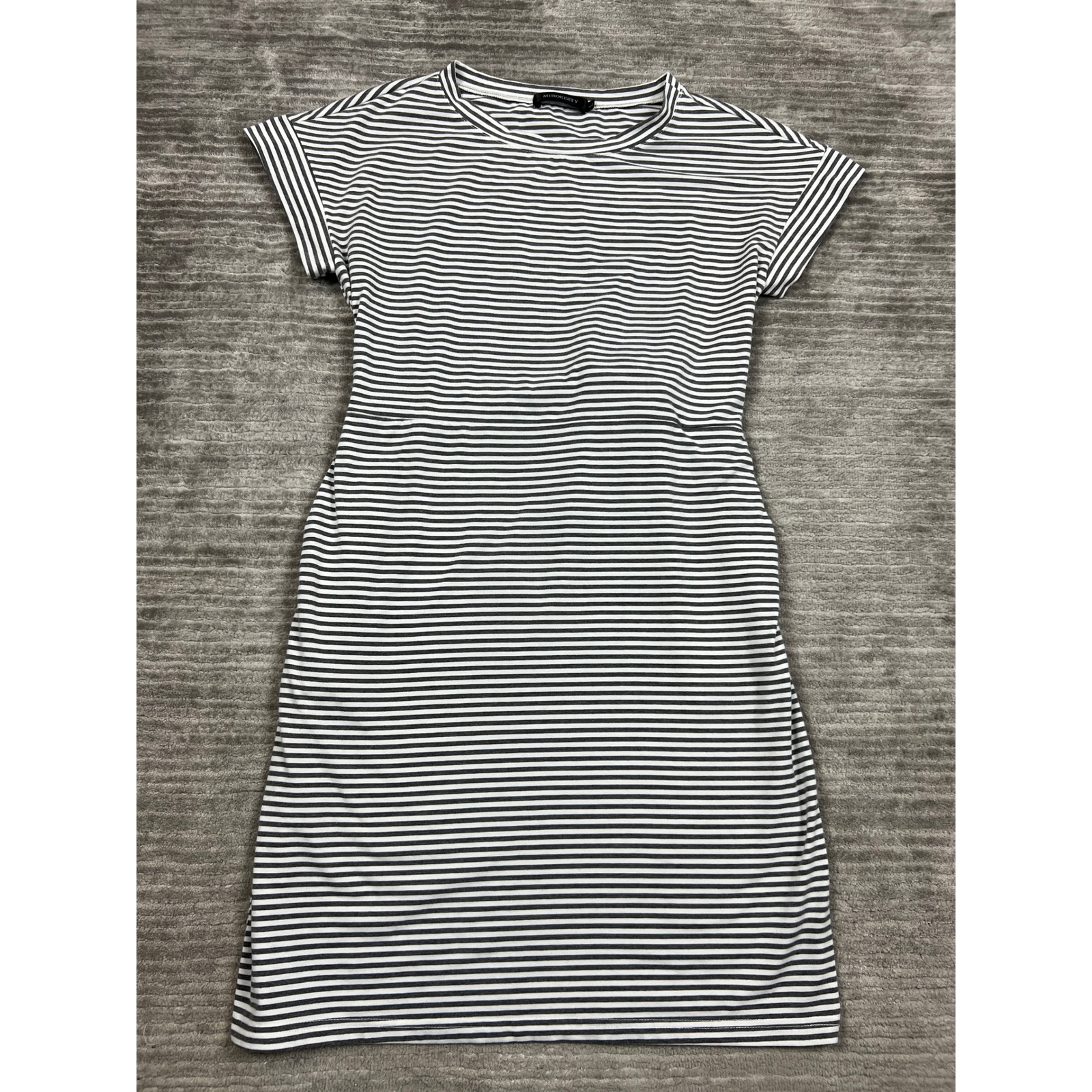 Merokeety Dress Womens Large Black & White Striped Short Sleeve Sheath